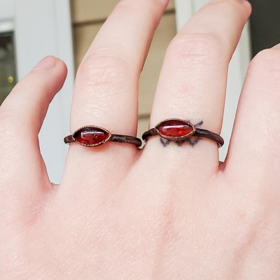 女铜电铸复古石榴石宝石戒指镶嵌