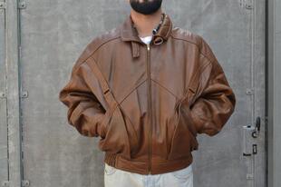 意大利代购 古着80年代精美梦幻内衬棕色飞行员夹克皮衣 Jacket㊣