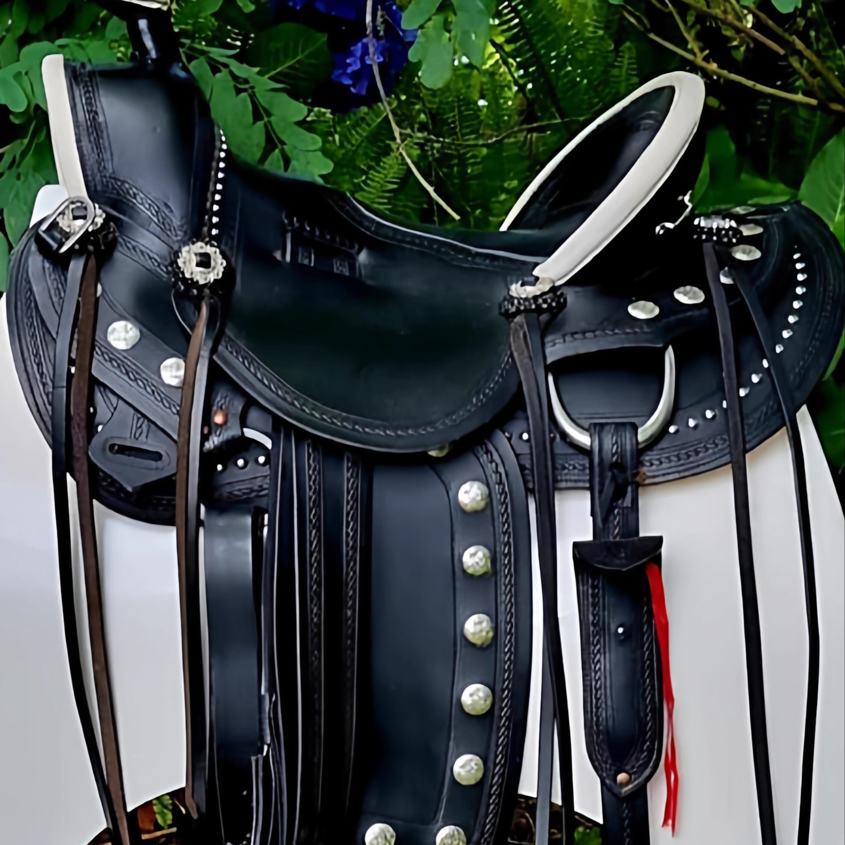 海外代购Saddle手作定制16英寸黑色西部表演马鞍配马笼头胸带