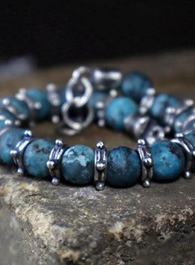 情侣纯银蓝色碧玉串珠银珠手链