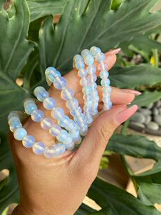 Opalite㊣美国代购 手作迷人梦幻美丽蛋白石欧泊石串珠弹力手链