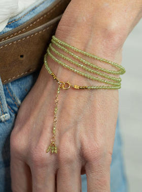 美国代购Peridot◇手作波西米亚多面橄榄石宝石串珠叠戴缠绕手链