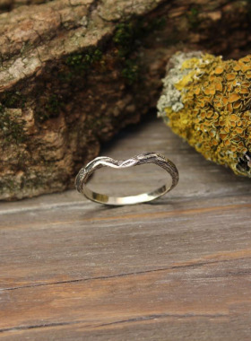 女士纯银自然树枝叶子V形戒指