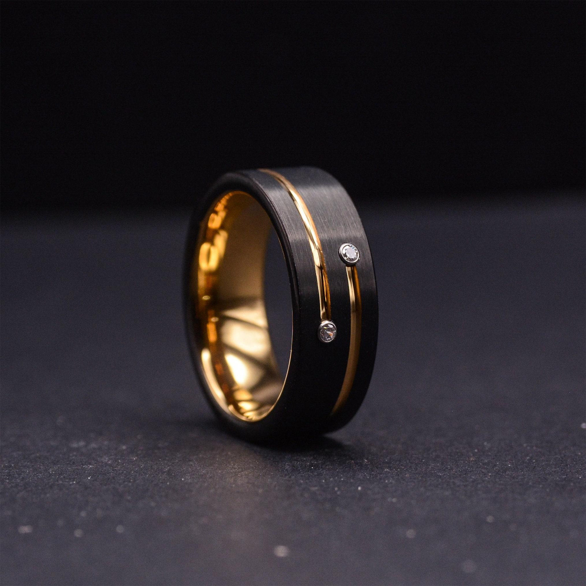 美国代购Jewelry㊣ 手作优雅精致深色钨金镶嵌天然钻石结婚戒指