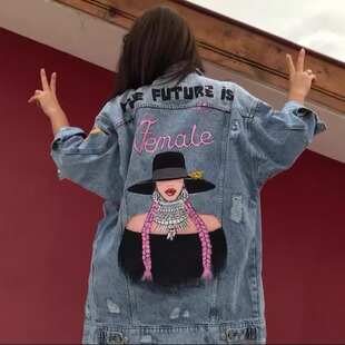 生日派对手绘牛仔夹克外套 手作简约街头风格 土耳其代购 Jacket㊣