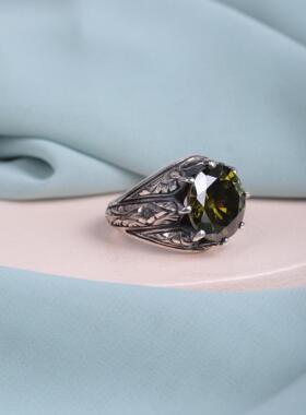 土耳其代购Peridot◇手作复古爪镶橄榄石绿色宝石纯银雕刻戒指