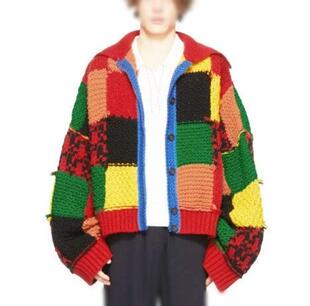 手作波西米亚多彩撞色拼接翻领中性毛针织衫 俄罗斯代购 Unisex㊣