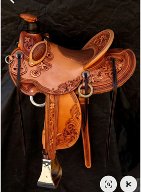 海外代购Roper◇手作栗色真皮雕刻质感配套头笼胸甲西部套索马鞍