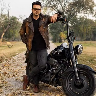 夹克皮衣 手作棕色仿旧皮革摩托车骑行者风格 海外代购 Jacket㊣