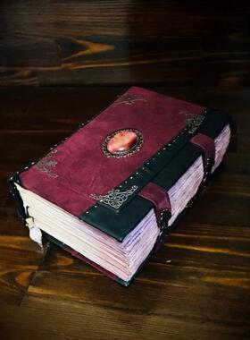 俄罗斯代购Grimoire◇手作复古天然虎眼石真皮带锁日记本笔记本