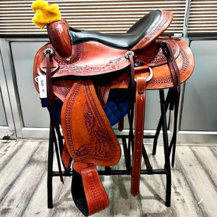 海外代购Saddle◇手作真皮雕花套索笼头缰绳胸甲肚带套装西部马鞍