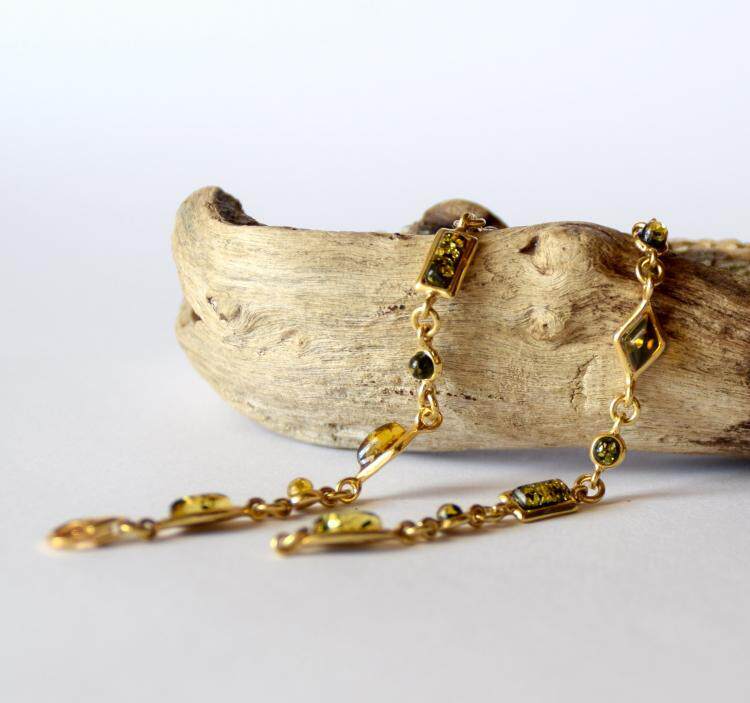 意大利代购Amber◇手作精致波罗的海天然琥珀纯银镀金女士手链