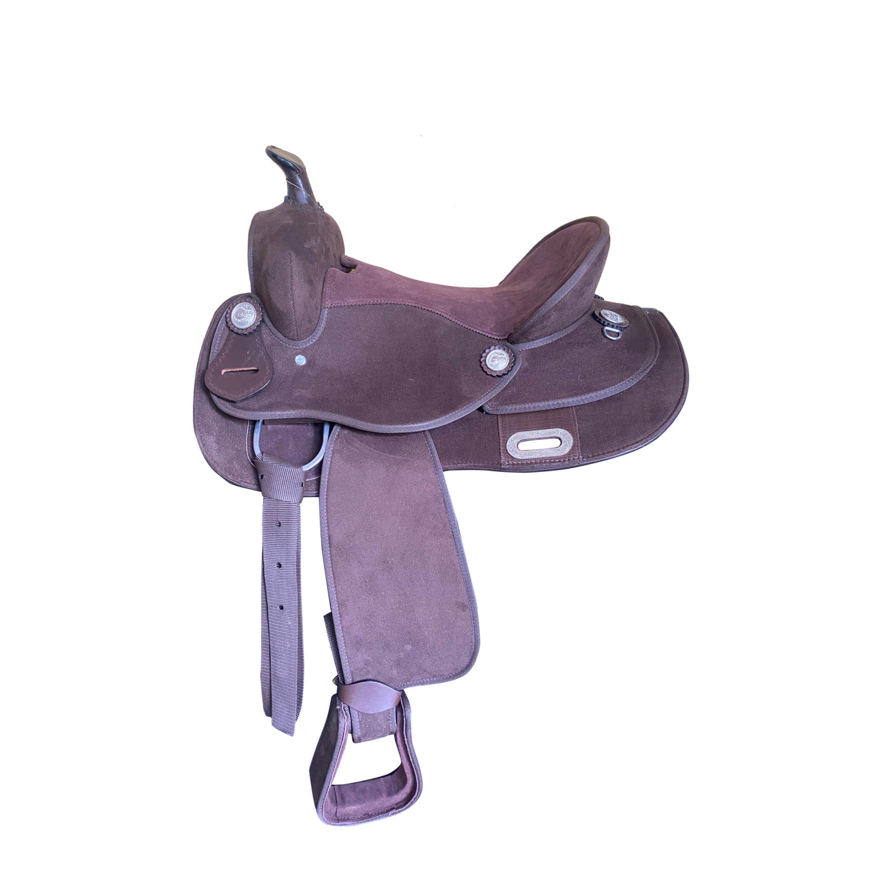 海外代购Saddle◎手作经典15英寸纤维树手工真皮西部赛马马术马鞍