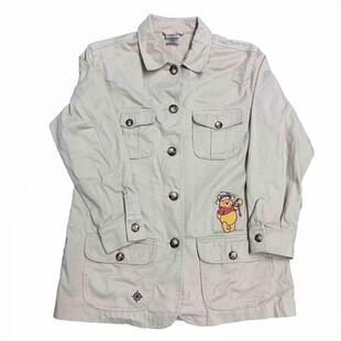 美国代购Jacket古着经典卡通小熊维尼卡其色狩猎风纽扣夹克外套
