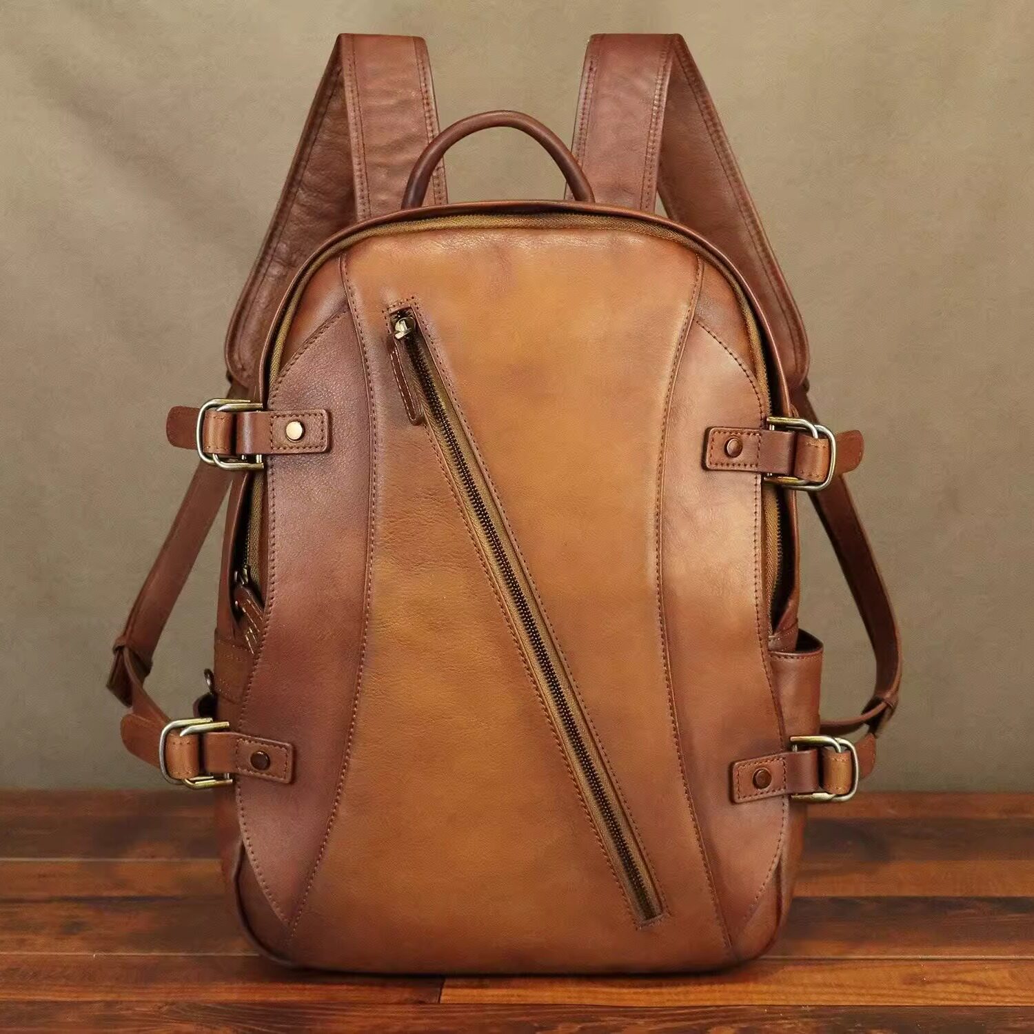 美国代购Backpack◎手作复古简约精致个性化皮革男士真皮牛皮背包