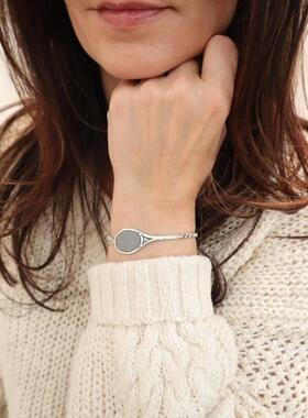 可爱个性网球拍黄铜镀纯银手链