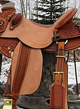 海外代购Seat◇手作栗棕色真皮雕刻软垫座椅头笼胸甲西部套索马鞍