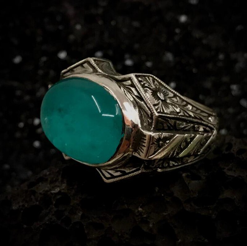 土耳其代购Paraiba◇手作巴西蓝帕拉伊巴碧玺宝石雕刻925纯银戒指