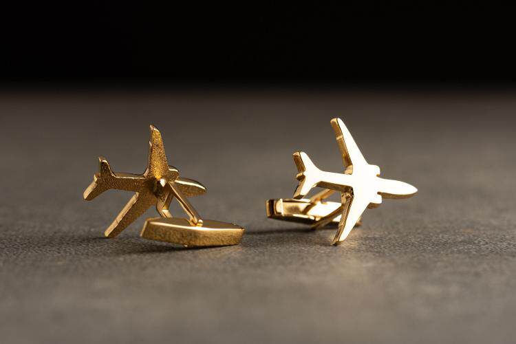 美国代购Cufflinks㊣ 手作纯银18K金定制波音飞机新郎婚礼袖扣
