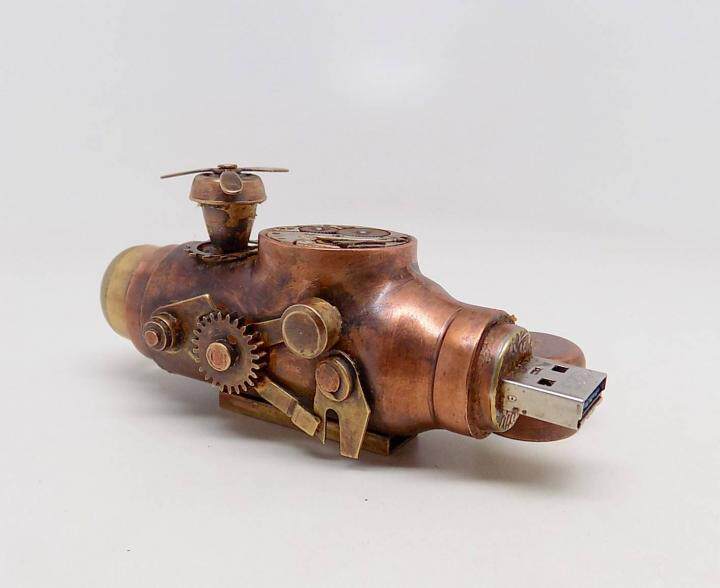 美国代购Steampunk㊣ 手作复古蒸汽朋克蓝色光闪存驱动器32GBU盘