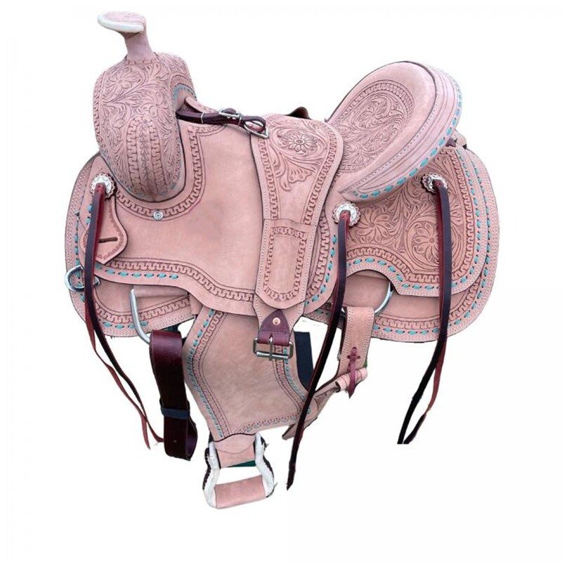 美国代购Saddle◇手作复古耐性经典西部牧场成人配套肚带花朵马鞍