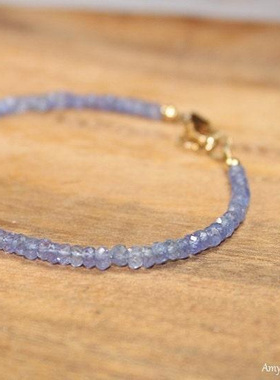 美国代购 Tanzanite ▽ 手作天然粉紫坦桑石多面圆珠串珠叠戴手链