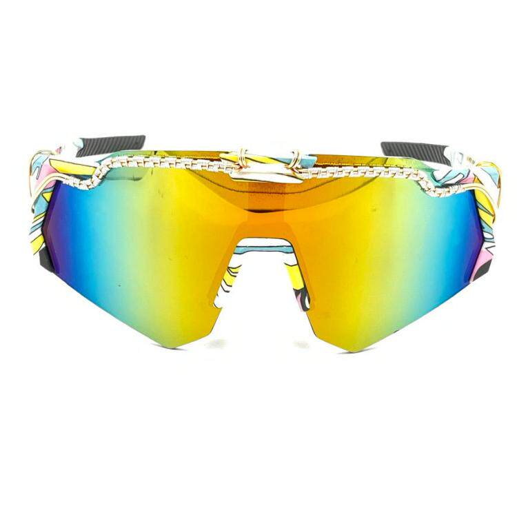 美国代购Sunglasses手作经典飞行员盾牌激光炫彩铜线编织太阳镜