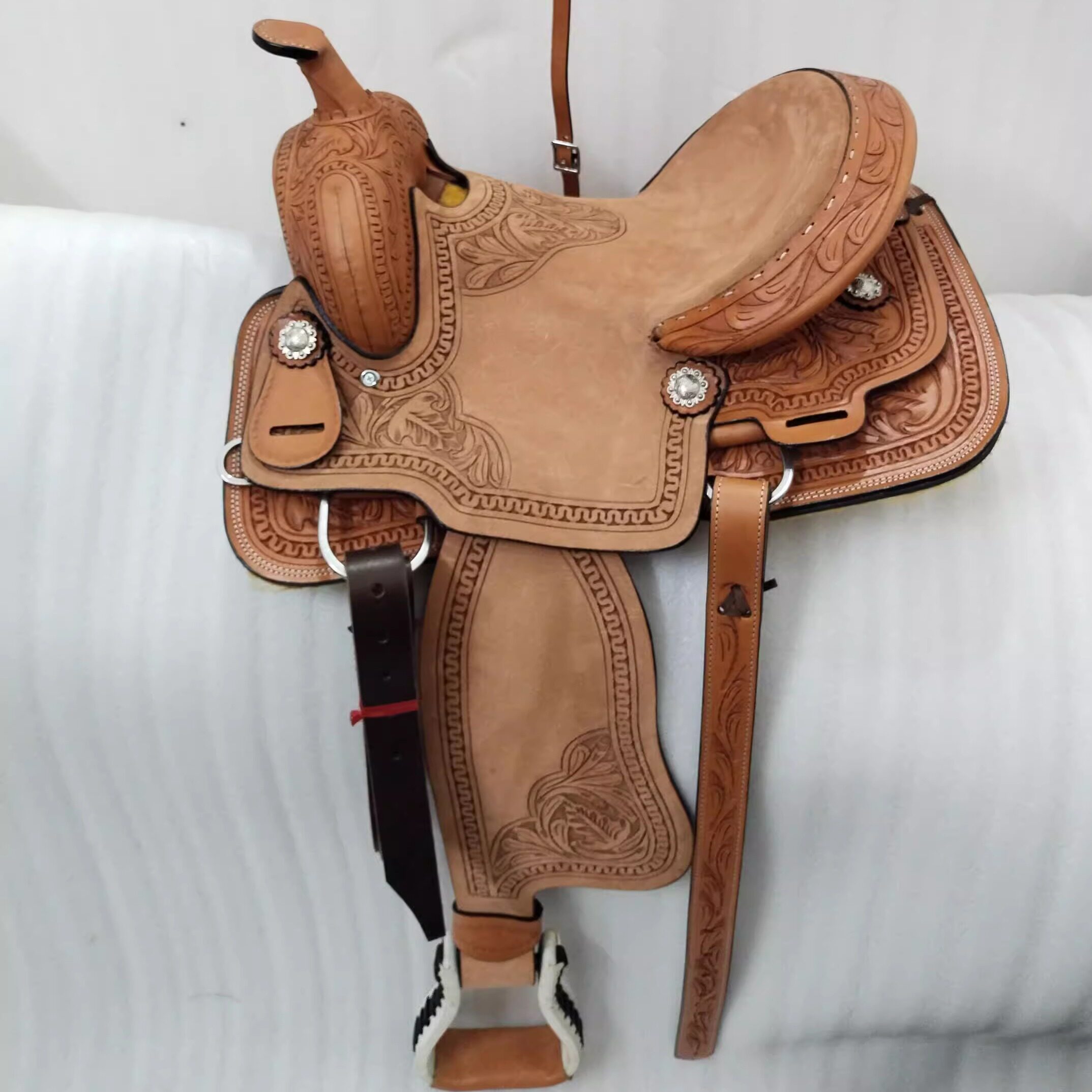 海外代购Saddle手作定制雕刻笼头缰绳胸带牛皮套索西部牧场马鞍
