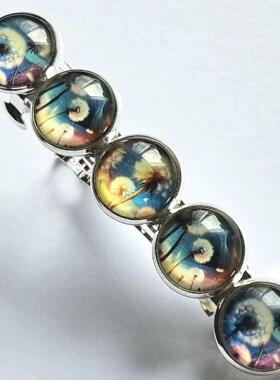 英国代购Barrette㊣ 手作精美玻璃贴片蓝色蒲公英花卉发夹头饰