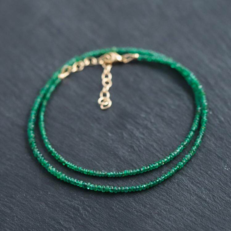 加拿大代购Necklace㊣ 手作华丽赞比亚祖母绿宝石串珠14K金项链