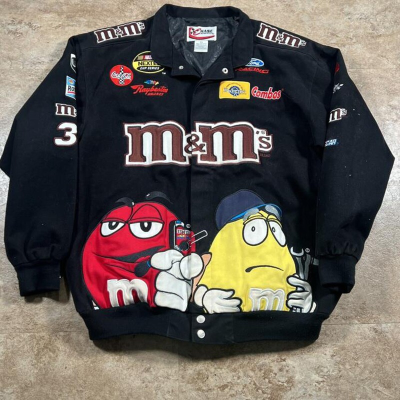 美国代购Black◇古着复古趣味M豆糖果人卡通徽章赛车手外套夹克