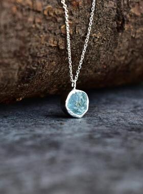 纯银真正原始天然海蓝宝石项链