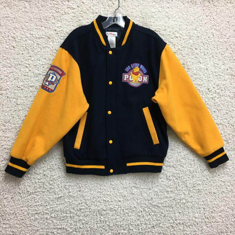 美国代购Jacket▼古着经典蓝黑小熊维尼木羊毛拉链棒球服夹克外套