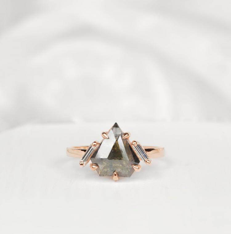 英国代购Diamond◇手作几何形状玫瑰切割椒盐钻石玫瑰金结婚戒指