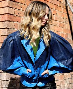 飞行员拼接皮革短外套 古着80年代蝙蝠袖 澳大利亚代购 Jacket㊣