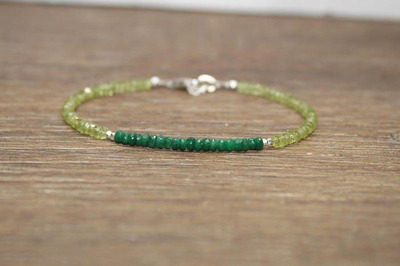 纯银14K金填充祖母绿橄榄石手链