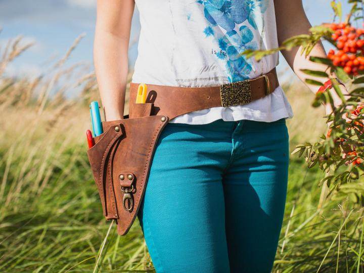 Sheath㊣俄罗斯代购 手作迷人腰带户外工具包意大利皮革棕色皮带