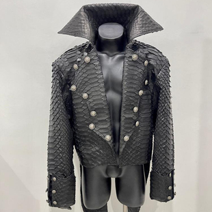 海外代购Tailcoat手作维多利亚哥特奢华定制真皮蛇皮燕尾服皮衣