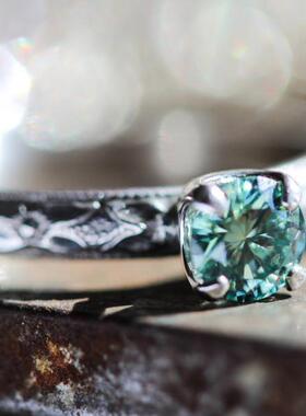 美国代购Moissanite◇手作复古闪耀莫桑石宝石镶嵌实心纯银戒指