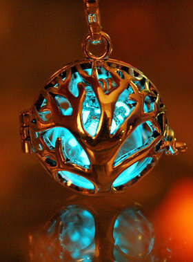加拿大代购Locket◇手作精致镀银玻璃蒲公英小盒子蓝绿夜光项链