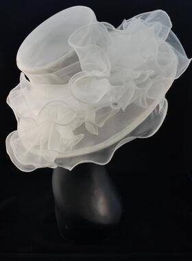 Wedding㊣美国代购 手作时尚优雅婚礼马赛会可调圆形白色帽子