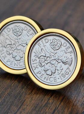 英国代购硬币金色周年纪念袖扣