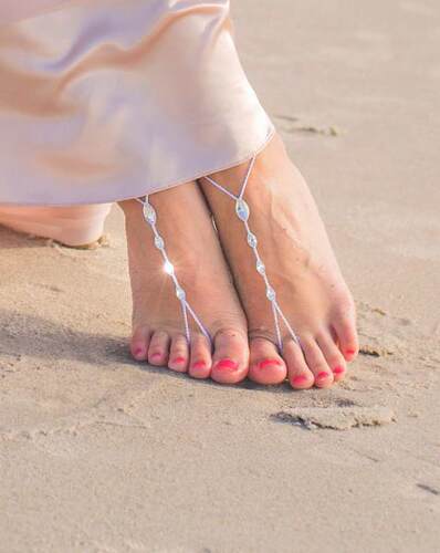 Sandals㊣波兰代购 手作特别海滩婚礼棉线编织水晶装饰脚链脚饰