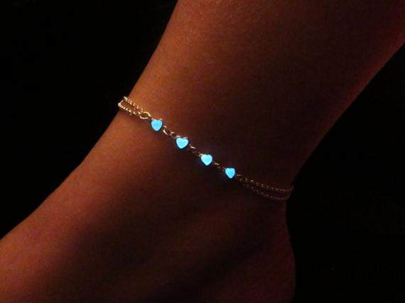 Anklet㊣加拿大代购 手作特别复古美丽迷人蓝色发光夜光脚链