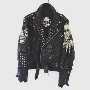 摇滚西装 领拉链黑色皮衣皮革夹克 手作哥特式 Leather㊣美国代购