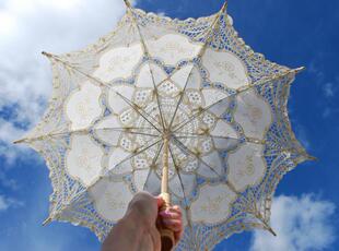爱尔兰代购Parasol㊣ 手作唯美精致刺绣花边木柄蕾丝婚礼遮阳伞