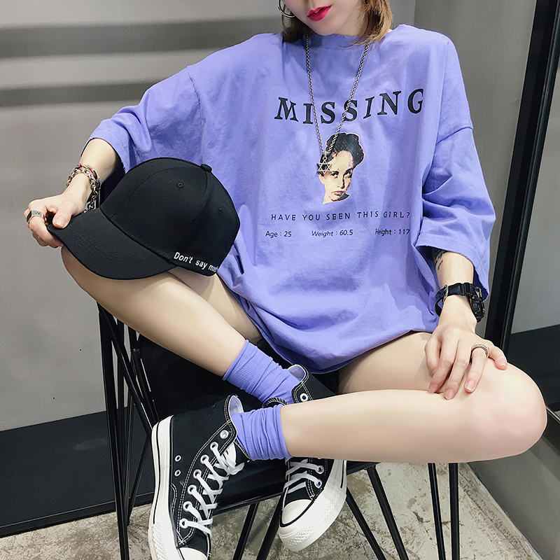 ÌðÐļҿíËÉÈËÎï×Öĸӡ»¨¶ÌÐäTÐôÖг¤¿îÅ®×°½ÖÍ·BF·ç2018пװ