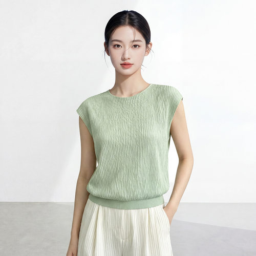 三宅短袖上衣女夏高级感2026夏季新款纯色圆领简约通勤百搭T恤衫