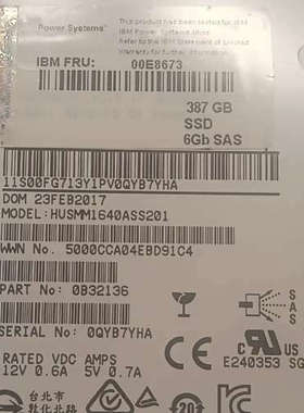 议价IBM 00E8673 SSD，387GB容量，6Gb SA