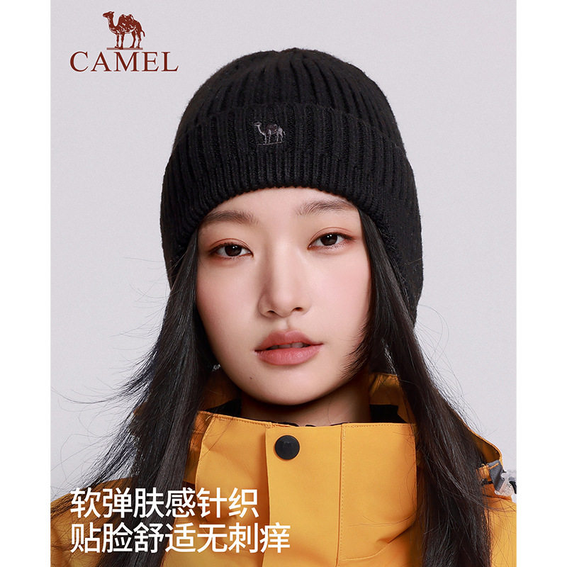 骆驼户外针织帽女冬季徒步冷帽大头围运动包头帽男毛线帽子保暖帽